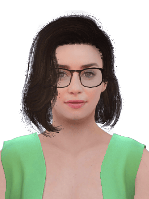A realistic 3D avatar of Emilia Clarke showcasing different accessories from Cymorph asset store.