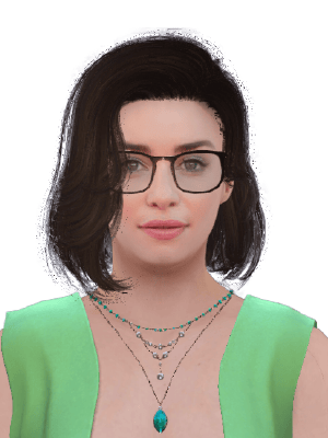 A realistic 3D avatar of Emilia Clarke showcasing different accessories from Cymorph asset store.
