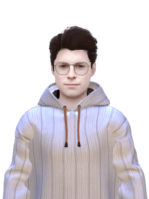 A realistic 3D avatar of a young male.